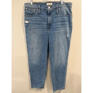 Madewell Classic Straight Jeans Womens Size 34 Blue Denim Distressed Medium Wash